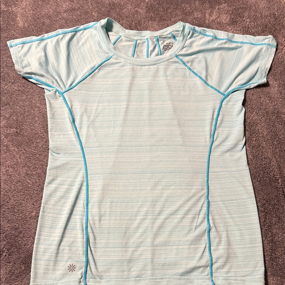 Athleta Girl Aqua Blue Seam Detail Top